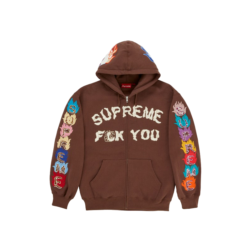 Supreme F**k You Zip Up Hooded Sweatshirt Brown