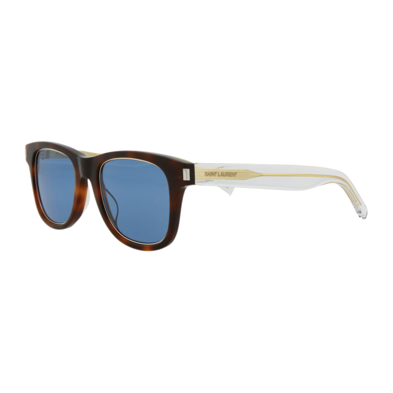 Saint Laurent Square Rectangle Sunglasses Havana/Crystal/Blue