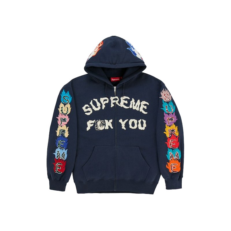 Supreme F**k You Zip Up Hooded Sweatshirt Navy