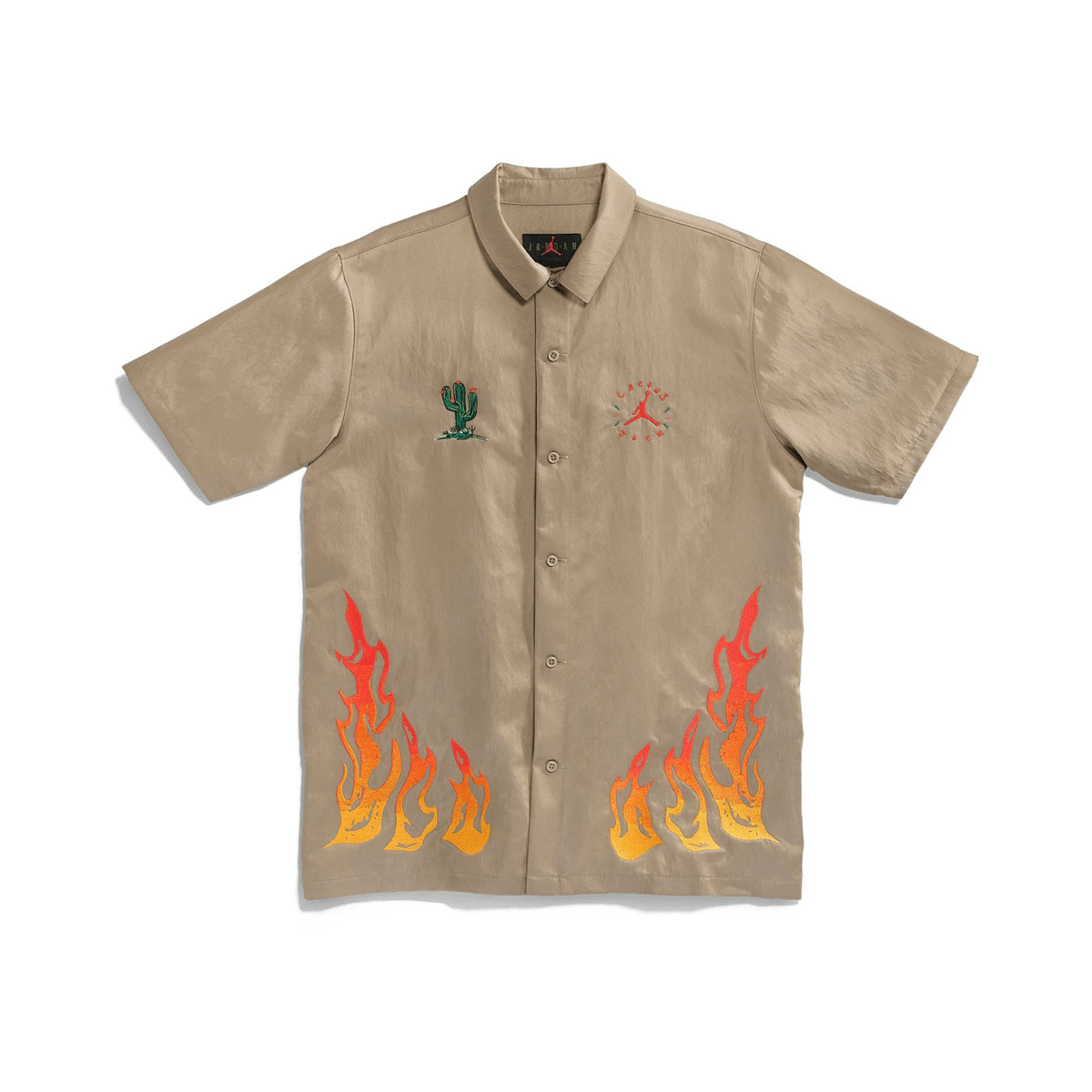 Travis Scott Cactus Jack x Jordan Button Down Shirt Khaki/University Red - Sneakerzone