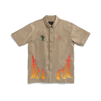 Travis Scott Cactus Jack x Jordan Button Down Shirt Khaki/University Red - Sneakerzone